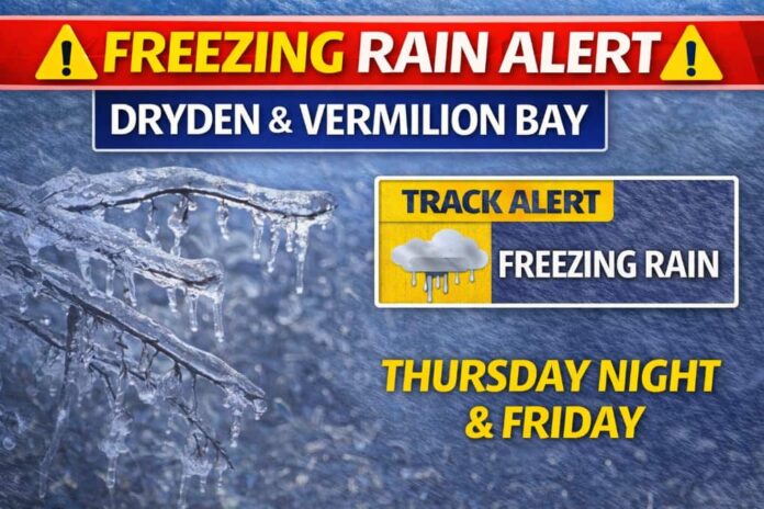 Freezing rain alert for Dryden and Vermilion Bay