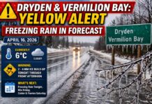 April 16, 2026: Dryden and Vermilion Bay Brace for Freezing Rain as Yellow Alert Takes Hold Freezing rain warning for Dryden