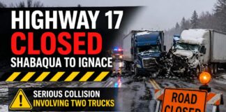 Highway 17 closed between Shabaqua and Ignace after a serious crash involving two trucks Highway 17 closed april 16 2026