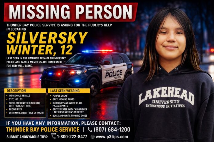 Thunder Bay police seek help locating missing 12-year-old Silversky Winter