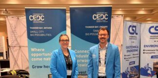 Thunder Bay CEDC promotes the city’s mining leadership at NWOPA Showcase 2026 left to right – Lucy Kwiaton, Business Development Manager & Mike Barten, Sr. Business Development Officer