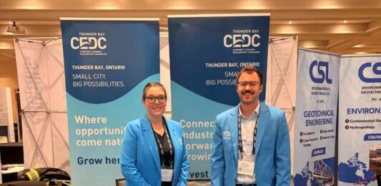 Thunder Bay CEDC Showcases Forestry Growth Opportunities at Montréal Wood Convention 2026 left to right – Lucy Kwiaton, Business Development Manager & Mike Barten, Sr. Business Development Officer