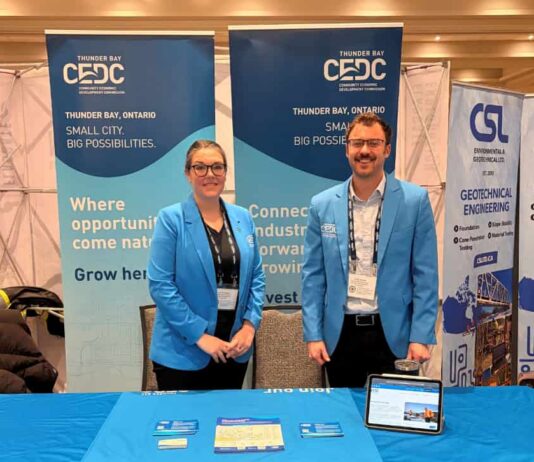 Thunder Bay CEDC promotes the city’s mining leadership at NWOPA Showcase 2026 left to right – Lucy Kwiaton, Business Development Manager & Mike Barten, Sr. Business Development Officer