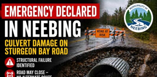 Neebing declares State of Emergency after culvert damage on Sturgeon Bay Road Neebing State of Emergency April 26 2026