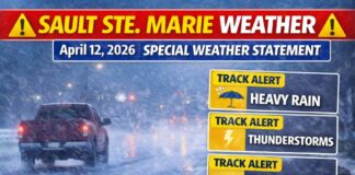 April 12, 2026: Sault Ste. Marie Weather Update — Rainy, Windy, and Mild With Flooding Concerns Rising Severe weather alert for Sault Ste. Marie