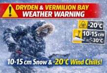 April 7, 2026: Dryden and Vermilion Bay Dig In as Winter Sticks Around With 10 to 15 cm of Snow Weather Alert for Dryden and Vermilion Bay