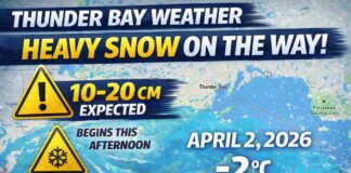 April 2, 2026: Thunder Bay Heavy Snow Forecast as Yellow Warning Stays in Effect April 2 2026 Weather