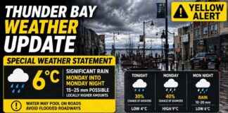 April 26, 2026: Thunder Bay Under Special Weather Statement as Rain Returns Monday Thunder Bay weather update for April 26, 2026: Special Weather Statement issued with 15–25 mm of rain expected Monday into Monday night, raising flood concerns