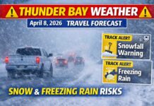 April 8, 2026: Thunder Bay Travel Forecast — Snow in the City, Warnings East and West Thunder Bay Weather Update April 8 2026