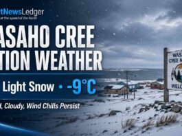 April 22, 2026: Wasaho Cree Nation Weather — Light Snow, Wind Chills, and a Slow Spring Climb Wasaho Cree Weather Update April 22 2026