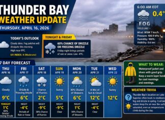 April 16, 2026: Thunder Bay Weather Update — Foggy Start, Cloudy Day, Then Freezing Drizzle Risk Returns thunder Bay Weather April 16 2026