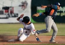 Thunder Bay Border Cats Thrill Fans with Huge Home Opener Win Border Cats Dylan Snead Stealing Second Base in Cat's Home Opener