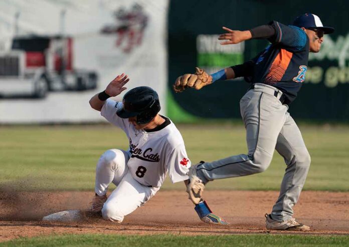 Border Cats Dylan Snead Stealing Second Base in Cat's Home Opener