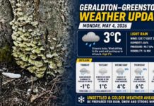 May 4, 2026: Geraldton–Greenstone Weather – Rain Today, Snow Returns Tonight Geraldton Weather May 4 2026