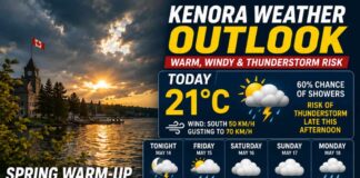 Kenora and Lake of the Woods Weather Outlook – May 14, 2026: Warm, Windy, and Thunderstorm Risk Kenora Weather Outlook for May 14 2026