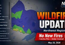 No new Northwest Region wildfires reported May 25; one active fire remains under control May 25 2026 Wildfire Update