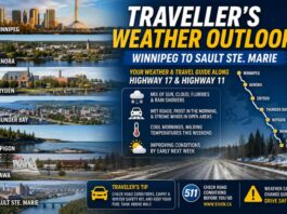 Traveller’s Weather Outlook: Winnipeg to Sault Ste. Marie May 7 2026 Travellers weather