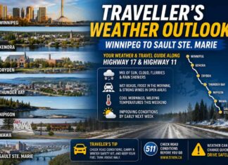 Traveller’s Weather Outlook: Winnipeg to Sault Ste. Marie May 7 2026 Travellers weather