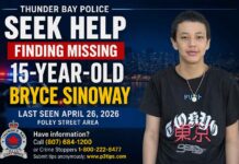 Thunder Bay police seek help finding missing 15-year-old Bryce Sinoway Thunder Bay police seek help finding missing 15-year-old Bryce Sinoway.