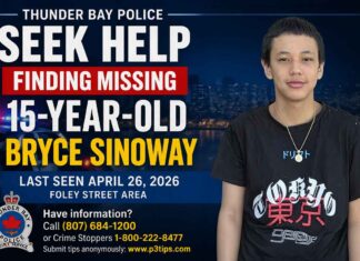 Thunder Bay police seek help finding missing 15-year-old Bryce Sinoway Thunder Bay police seek help finding missing 15-year-old Bryce Sinoway.
