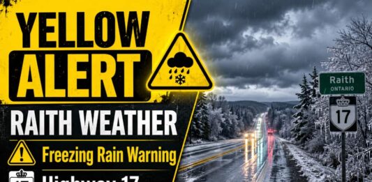 May 18, 2026: Raith Weather Alert — Freezing Rain Warning Targets Highway 17 Travel Raith and Upsala–Raith are under a freezing rain warning with 2–5 mm of ice possible early Tuesday into Tuesday afternoon. Highway 17 travel may be slippery