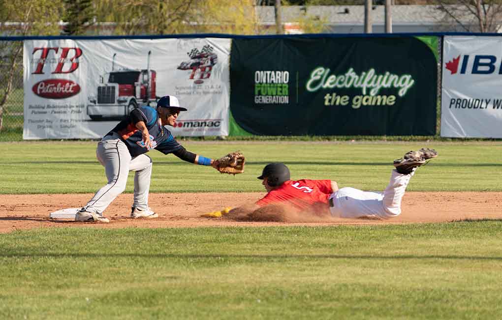 Thunder Bay Border Cat Jorge Valdas slides in to Second Base