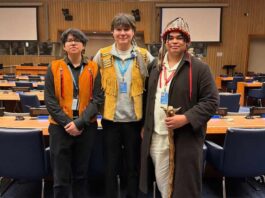 UNDER THE NORTHERN SKY First Nation Youth Speak At The United Nations photo provided by Jeronimo Kataquapit - Northern First Nation youth addressed the United Nations Permanent Forum on Indigenous Issues (UNPFII) Twenty-Fifth Session which was held at the United Nations headquarters in New York from April 20 to May 1, 2026. Pictured (L-R) at the UN in New York are: Kohen Mattinas, Lac Seul FN / Constance Lake FN; Jeronimo Kataquapit, Attawapiskat FN and Ramon Kataquapit, Attawapiskat FN.