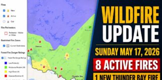 Wildfire Update – Northwest Region has eight active wildland fires, including one new Thunder Bay fire Wildfire Update May 17 2026