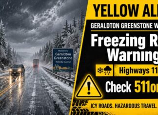 May 19, 2026: Geraldton–Greenstone Weather Focus — Freezing Rain Warning Makes Travel Tricky on Highways 11 and 17 Yellow Alert May 19 2026 Geraldton Weather