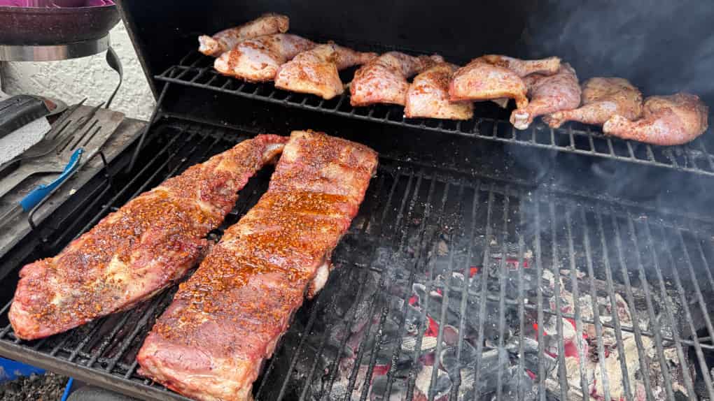 Chicken and Ribs over Lump Charcoal