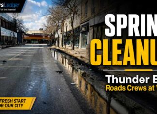 Thunder Bay crews clear streets, sidewalks and bike lanes after a tough winter Thunder Bay, Thunder Bay Roads, street sweeping, spring cleanup, potholes, Waterfront District, Fort William BIA, bike lanes, sidewalks, active transportation, Thunder Bay City Hall, road maintenance, Northwestern Ontario, local news