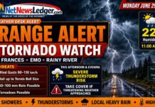 Weather Alert – Tornado Watch in Effect for Fort Frances – Emo – Rainy River and Atikokan Fort Frances, Emo and Rainy River are under an Orange Tornado Watch on June 29, 2026, with possible tornadoes, 90–110 km/h winds
