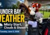 June 9, 2026: Thunder Bay Weather Forecast — Misty Start, Morning Drizzle Risk, and Cloudy Skies Ahead Thunder Bay weather for June 9, 2026: Mist and 100 percent humidity start the day, with morning showers or drizzle, fog patches, a high of 21°C, and cloudy weather continuing into Wednesday