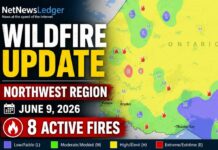 2026 Wildfire Update: Eight Active Fires Burning Across Ontario’s Northwest Region Ontario wildfires, Northwest Fire Region, Northwestern Ontario fire update, Dryden 13, DRY013, Wabakimi Provincial Park, Armstrong Ontario, Sioux Lookout 3, SLK003, Thunder Bay 24, THU024, Panache Lake, Little Sachigo Lake, Aviation Forest Fire and Emergency Services, Ontario forest fires, ONforestfires, FireRanger crews, wildfire smoke, forest fire danger rating, outdoor fire rules, Ontario fire season, wildland fire, forest fire update, Thunder Bay wildfire, Dryden wildfire, Sioux Lookout wildfire, June 2026 wildfires, 310-FIRE, Ontario.ca FireUpdates
