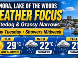 June 2, 2026: Kenora, Lake of the Woods, Whitedog and Grassy Narrows Weather Focus — Sunny and Hot at 29°C Kenora Weather