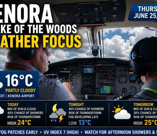 Kenora and Lake of the Woods weather for June 25, 2026: partly cloudy and 16°C early, high 24°C Kenora Weather Focus