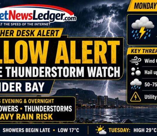 Weather Desk Alert: Yellow Severe Thunderstorm Watch Issued for Thunder Bay Thunder Bay weather alert for June 29, 2026: Yellow Severe Thunderstorm Watch in effect with possible 90–110 km/h winds, golf ball-sized hail