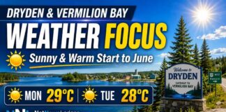 June 1, 2026: Dryden and Vermilion Bay Weather Focus — Sunny Start to a Very Warm Week dryden and Vermilion Bay Weather June 1 2026