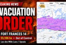 Evacuation ordered near Fort Frances 14 as the 55,106-hectare wildfire remains uncontrolled Fort Frances 14 Evacuation Order