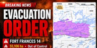 Evacuation ordered near Fort Frances 14 as the 55,106-hectare wildfire remains uncontrolled Fort Frances 14 Evacuation Order
