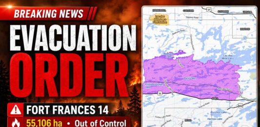 Evacuation ordered near Fort Frances 14 as the 55,106-hectare wildfire remains uncontrolled Fort Frances 14 Evacuation Order