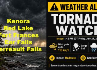TORNADO WATCH: Kenora, Fort Frances, Red Lake, Ear Falls and Perrault Falls at Risk Tornado Watch