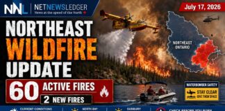 Two new fires bring the Northeast Fire Region total to 60 active wildland fires Northeast Fire Region, Ontario wildfires, North Bay 34, Sudbury 28, Restoule Provincial Park, waterbomber safety, outdoor burning, forest fire update