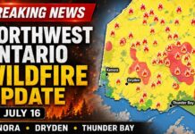 Northwestern Ontario reports 129 active wildfires, evacuation orders, highway closures and extreme fire danger. Northwest Wildfire Update July 16 2026