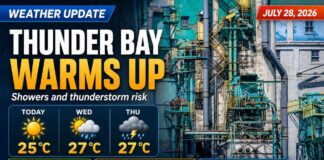 July 28, 2026: Thunder Bay Warms Up with Showers and Thunderstorm Risk Thunder Bay Weather - Image by Kevin Palmer, Palmer Creative Group
