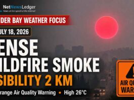 July 18, 2026: Thunder Bay Weather Focus — Dense Wildfire Smoke Cuts Visibility to Two Kilometres Thunder Bay Weather Desk Report July 18 2026