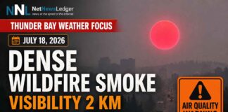 July 18, 2026: Thunder Bay Weather Focus — Dense Wildfire Smoke Cuts Visibility to Two Kilometres Thunder Bay Weather Desk Report July 18 2026
