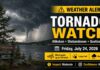 TORNADO WATCH: Armstrong, Auden and Wabakimi Park at Risk of Severe Storms Tornado Watch Armstrong - July 24 2026