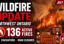 Northwest Ontario Wildfire Update: 136 Active Fires, Evacuations and Highway Closures Northwest Ontario reports 136 active wildfires, evacuations, road closures and extreme fire danger.