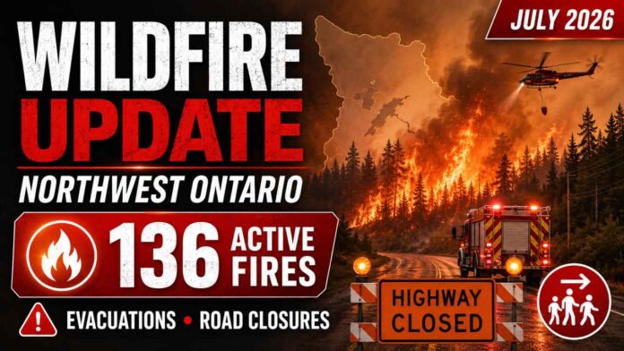 Northwest Ontario reports 136 active wildfires, evacuations, road closures and extreme fire danger. Northwest Ontario reports 136 active wildfires, evacuations, road closures and extreme fire danger.